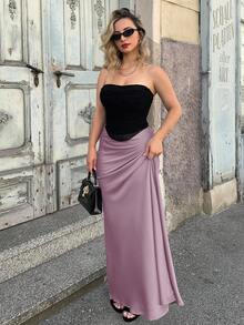 Jeta Ari Váy Maxi Satin Cạp Cao Trang Phục Cho Nữ - Màu tím hoa cà - Xem 4