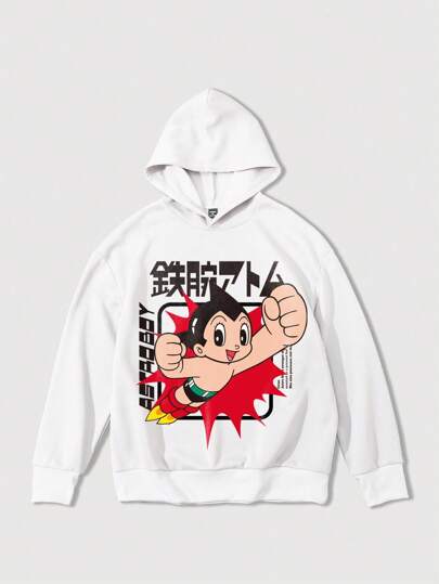 Astro Boy X ROMWE Men's Loose Cropped Hoodie, Retro Street Style