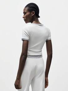 Lumivelle Business Casual Womanfall Clothes Women's Fashion Commuter Slim Fit Short Sleeve 2 In 1 Contrast Color Top All White Clothes For University - White - View 2