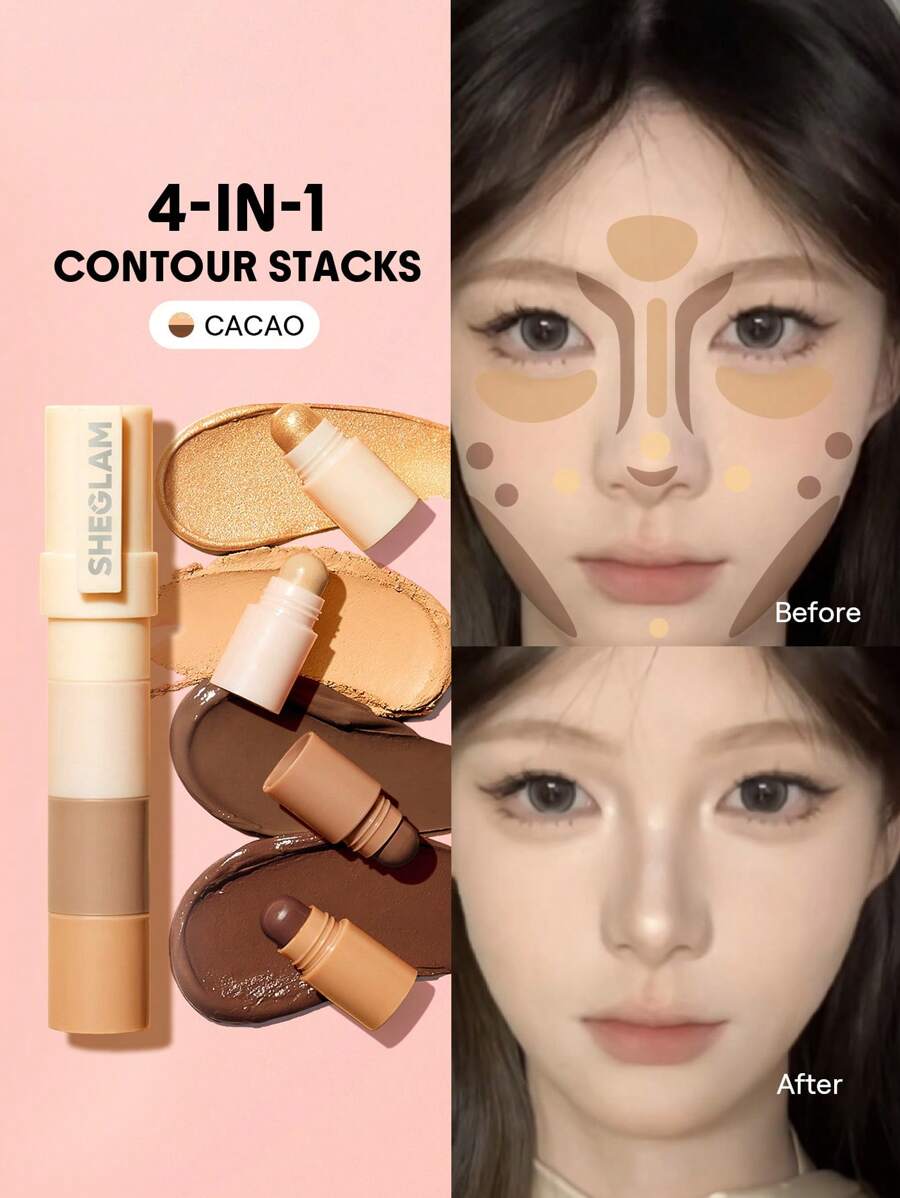SHEGLAM 多效美顏筆-可可 8 色輪廓棒 不油膩 持久自然高光 兩用 多用途塑形 撫平細紋 奶油般輪廓 品牌 美容 化妝 化妝品 適合女性與女孩 完美搭配冬季春季 Y2K 時尚 流行 生日禮物 假期 派對準備就緒 最佳顏色 - Cacao - 查看 1