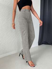 EURMUSE Zipper Fly Straight Leg Trousers - Grey - View 5