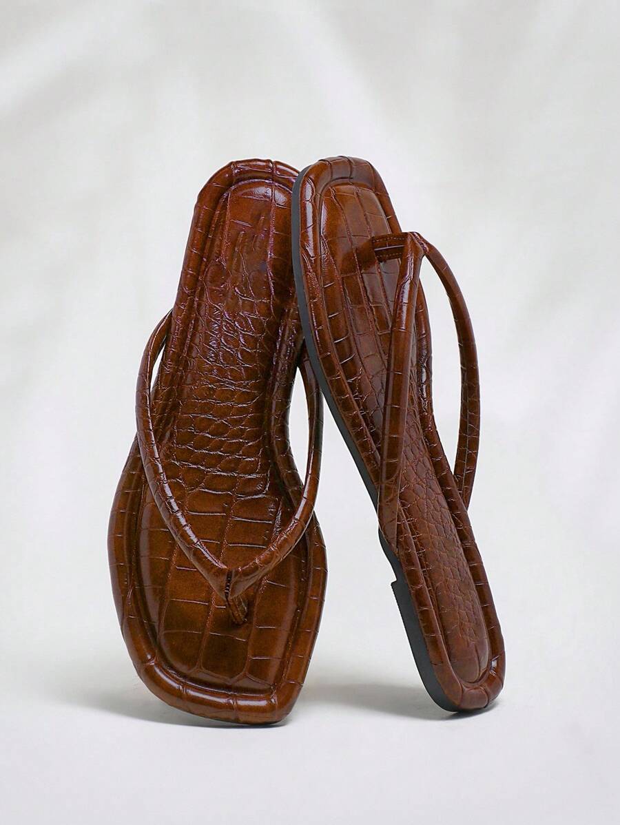 SHUZIA 女士舒适经典人字平底凉鞋 - 巧克力棕 - 查看 1