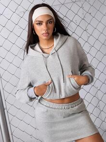 Streetz SHEIN Sport Women's Grey Winter Baggy Activewear Sweatshirts, Fleece Pullover Sweatshirt, Athletic University Style Loungewear, Retro Streetwear, Casual Workout Apparel - Grey - View 1