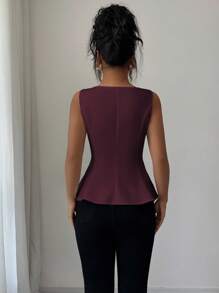 Elenzga Áo nữ không tay cổ vuông thanh lịch, xẻ tà phía trước, thích hợp cho công sở, đi làm, tiệc trà chiều, dự tiệc, du lịch, mặc thường ngày, mùa xuân/hè. - Màu Tím - Xem 2