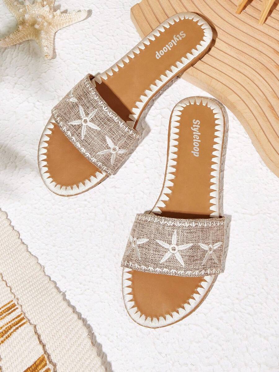 Styleloop Giày sandal đế bằng cho nữ, họa tiết dệt, phong cách Bohemian, thích hợp cho kỳ nghỉ, Halloween, Giáng sinh và tiệc tùng - Cà phê nâu - Xem 1