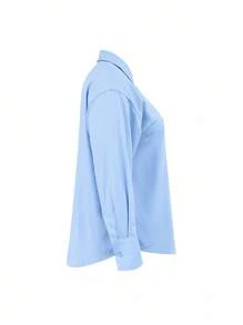 INAWLY Plus Size Casual Versatile Solid Color Shirt Fall Cloth For Women - Baby Blue - View 5