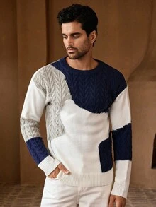 HIMLAND Men's Casual Single-Sided Twisted Rope Crew Neck Pullover Cable Knit Sweater , Fall Winter - Apricot - View 4