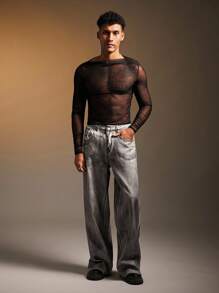 FeverCity Áo thun nam tay dài cổ bất đối xứng gợi cảm, dáng ôm, mùa thu - màu đen - Xem 4