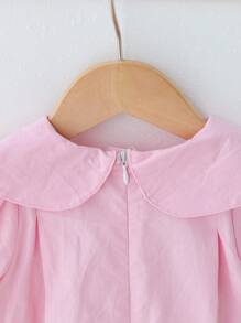 SHEIN 3M-3Y 女婴粉色公主裙，甜美优雅简约可爱风格，柔软舒适的面料，蝴蝶结装饰，泡泡袖，A 字裙，宽松易穿，适合春夏秋季、生日派对、拍照、上学、郊游 - 粉色 - 查看 6