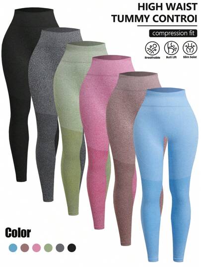 Easithlete 6pcs Women's Sports Leggings Set Leggings Multipack Pack Of Leggings Yoga Pants Pack Women Leggings High Waisted Leggings