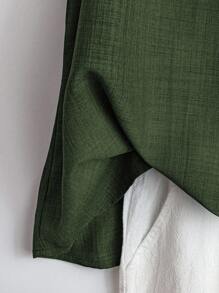 Linhara Plus Size Women's Solid Color Round Neck Double Layer Sleeve Short Sleeve Casual Shirt, Casual Fashion Versatile Pleated Summer Holiday Ladies Blouse - Army Green - View 4