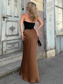 Jeta Ari 女士纯色简约日常穿搭长裙女装 - 鏽棕色 - 查看 3