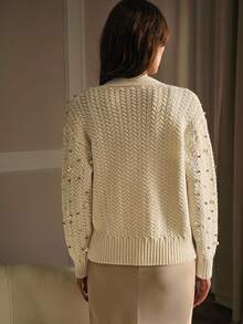 MOTF PREMIUM ÁO CARDIGAN NHỰA NGỌC TRAI & CHI TIẾT HẠT CHO MÙA THU ĐÔNG - Màu be - Xem 4