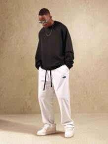 SUMWON 时尚阔腿运动裤 经典滑板裤设计 抽绳宽松版型 舒适冬春休闲街头风 纯色 - 灰色 - 查看 3