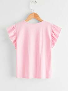 SHEIN Tween Girl Printed Mesh Patchwork Bow Graphic T-Shirt, Suitable For Summer - Baby Pink - View 2