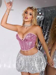 1pc Women's Sequin Decor Bandeau Shapewear Top