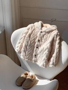 男女款婴儿休闲可爱杏色羊毛连帽拉链夹克，秋冬婴儿服装 - 彩色 - 查看 8