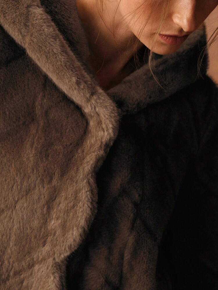 CHIC HOODED FAUX FUR COAT, AUTUMN/WINTER