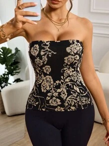 Slayform 无缝抹胸束腰提花图案多色T恤吊带背心 - 彩色 - 查看 3