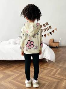 SHEIN 2pcs/Set Young Girl Ditsy Floral Hooded Sweatshirt And Leggings Casual Outfit  Tracksuit Fall Winter - Apricot - View 2