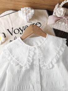 SHEIN 年轻女孩休闲白色纹理长袖衬衫 - 白色 - 查看 8