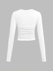 SHEIN Girlism Bộ 3 áo thun tay dài cổ tròn màu trơn cho bé gái tuổi teen - Hồng - Xem 10