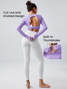 GLOWMODE FeatherFit™ Go Long Cutout Knotted Long Sleeve Tee With Thumbhole Low Impact Daily - Purple - View 2