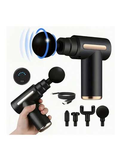 SHEIN 这款设计时尚的迷你高扭矩电机USB充电式手持按摩枪，适用于身体、背部和颈部深层肌肉冲击按摩，配备1200毫安可充电锂电池——是父亲节和母亲节的理想礼物。