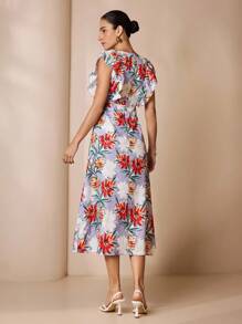 Shutterstock Glamance Women's Floral Print Ruffle Hem Romantic Vacation Dress Floral Midi Dress Midi Summer Dress Floral Dress Date Night Outfits Women Casual - Blue - View 4