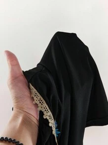 Amplova 亮片蕾丝拼布亮片刺绣图案不对称下摆女式吊带背心 - 棕色 - 查看 7