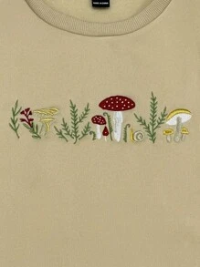 INAWLY Casual Mushroom Print Round Neck Fleece Sweatshirt For Autumn/Winter Graduation,Back To School,Graduation,Teacher,Back To School Pullover Fall - Apricot - View 5