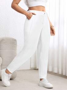 EMERY ROSE 大码女式休闲牛仔锥形裤，无弹力，折扣 - 白色 - 查看 7