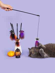 PETSIN 1pc Halloween Cat Teaser Toy With Real Feathers, Random Color - Multicolor - View 2