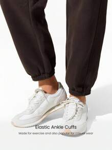 GLOWMODE Pantaloni de trening simpli din fleece de 30'', model casual, cu croială supradimensionată, cu talie reglabilă și șnur, pentru zi și zi, stil casual - Maro ciocolata - Vizualizare 3