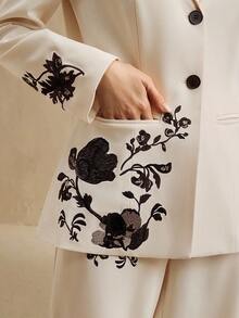 Anewsta Women's Fashion Embroidered Collar Blazer Jacket, Commuter Wear - Apricot - View 2