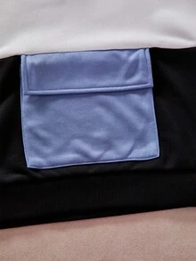 SHEIN Casuvi Kids 2 件套男童工装口袋拼布撞色连帽卫衣和休闲裤套装，2025 年儿童返校装和运动装