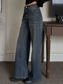 Dazy Tall 女式高腰长款直筒休闲牛仔裤 - 中等水洗藍 - 查看 7