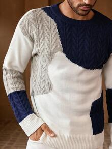 HIMLAND Men's Casual Single-Sided Twisted Rope Crew Neck Pullover Cable Knit Sweater , Fall Winter - Apricot - View 7