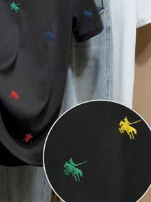 女式夏季骑士印花圆领短袖休闲百搭T恤 - 黑色 - 查看 3