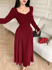 Feyla Women's Elegant Ruched Waist A-Line Dress,Fall Dresses For Women - Burgundy - View 4