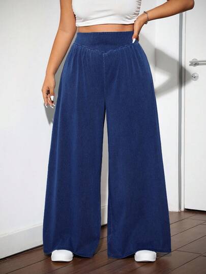 SHEIN ICON Plus Size Loose Fit Wide Waist & Leg Relaxed Fit Blue Jeans