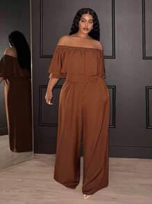Veslaya جمبسوت نسائية واسعة الساقين ذات اللون البني الأنيق بدون كتف موديل 2025 مناسبة للعطلات والذهاب إلى العمل والحفلات وموسم التخرج واليوم الوطني - بني - مشاهدة 5