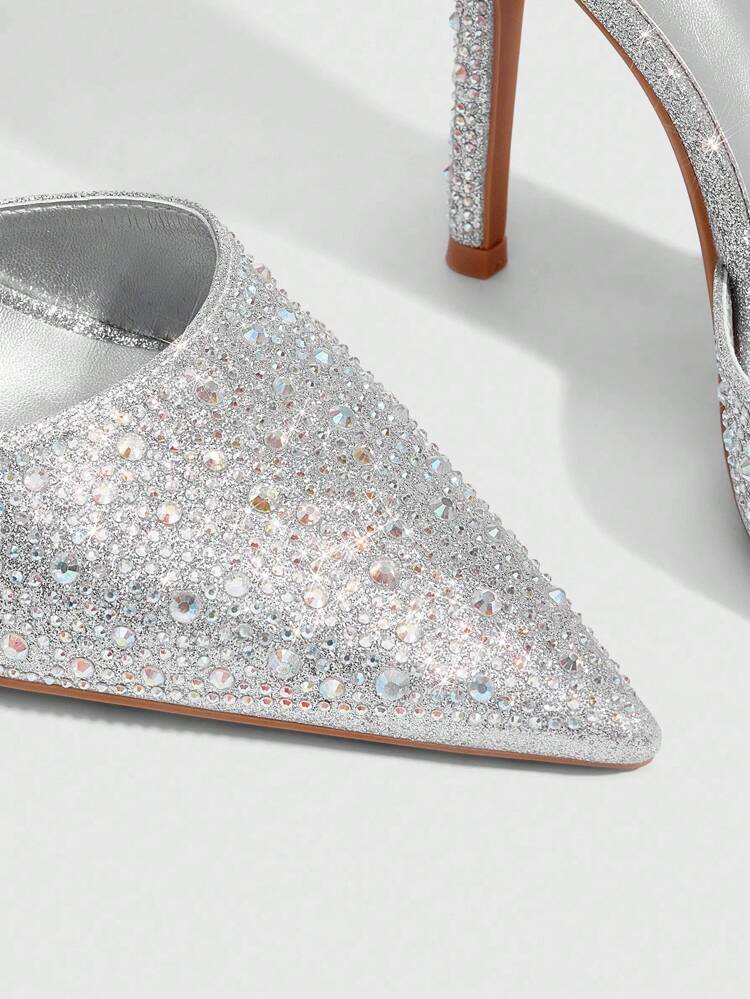 CUCCOO SZL Women's Pointed Toe Rhinestone Embellished Ankle Strap Stiletto High Heel Party Pumps For Christmas Spring Shoes