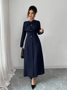 Rafferiza Vestido elegante de unicolor con decoración de lazo para mujer