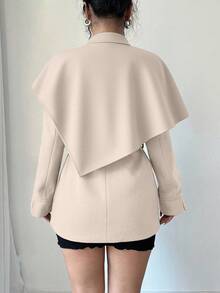 Elenzga Women's Stand Collar Loose Casual Minimalist Long Sleeve Coat, Autumn/Winter - Beige - View 2