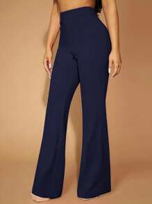 SHEIN LUNE Plus Size High Waisted Straight Pants Fall Cloth For Women - Navy Blue - View 3