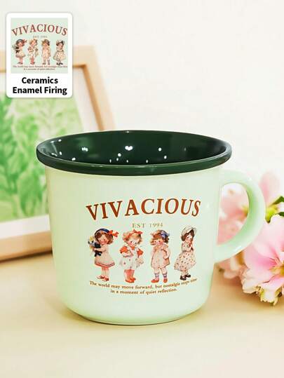 Fairycore 1pc Colored Ceramic Coffee Cup, Simple Household Water Cup, Dishwasher, Microwave Compatible,Cute Girl Print, Vintage Ceramic Mug, Coffee Mug, Garden Series, Home Decoration