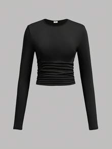 SHEIN Girlism Bộ 3 áo thun tay dài cổ tròn màu trơn cho bé gái tuổi teen - Hồng - Xem 7