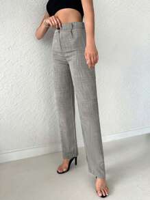 EURMUSE Zipper Fly Straight Leg Trousers - Grey - View 6