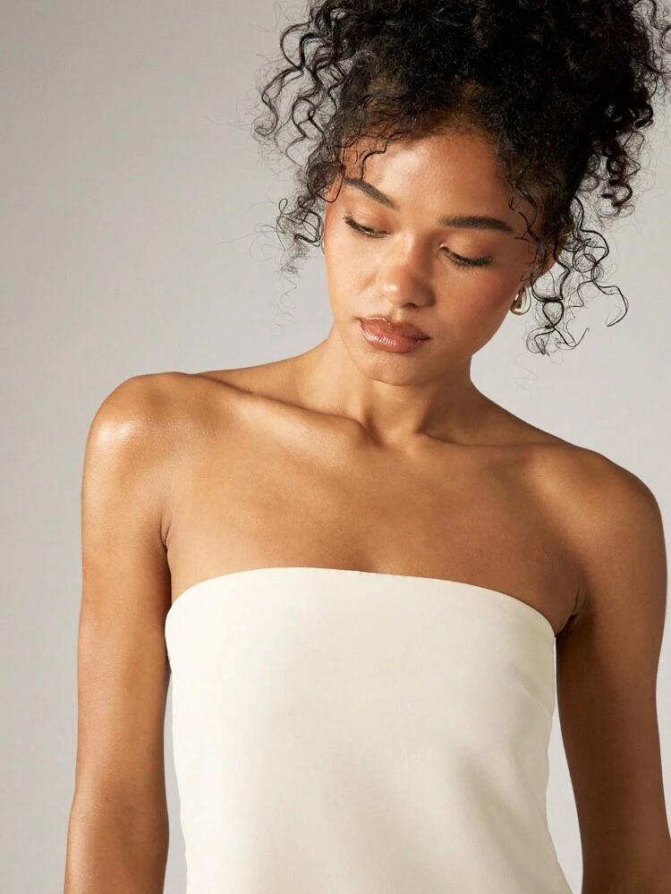 Strapless Bandeau Mini Dress With Tassel Embellishments